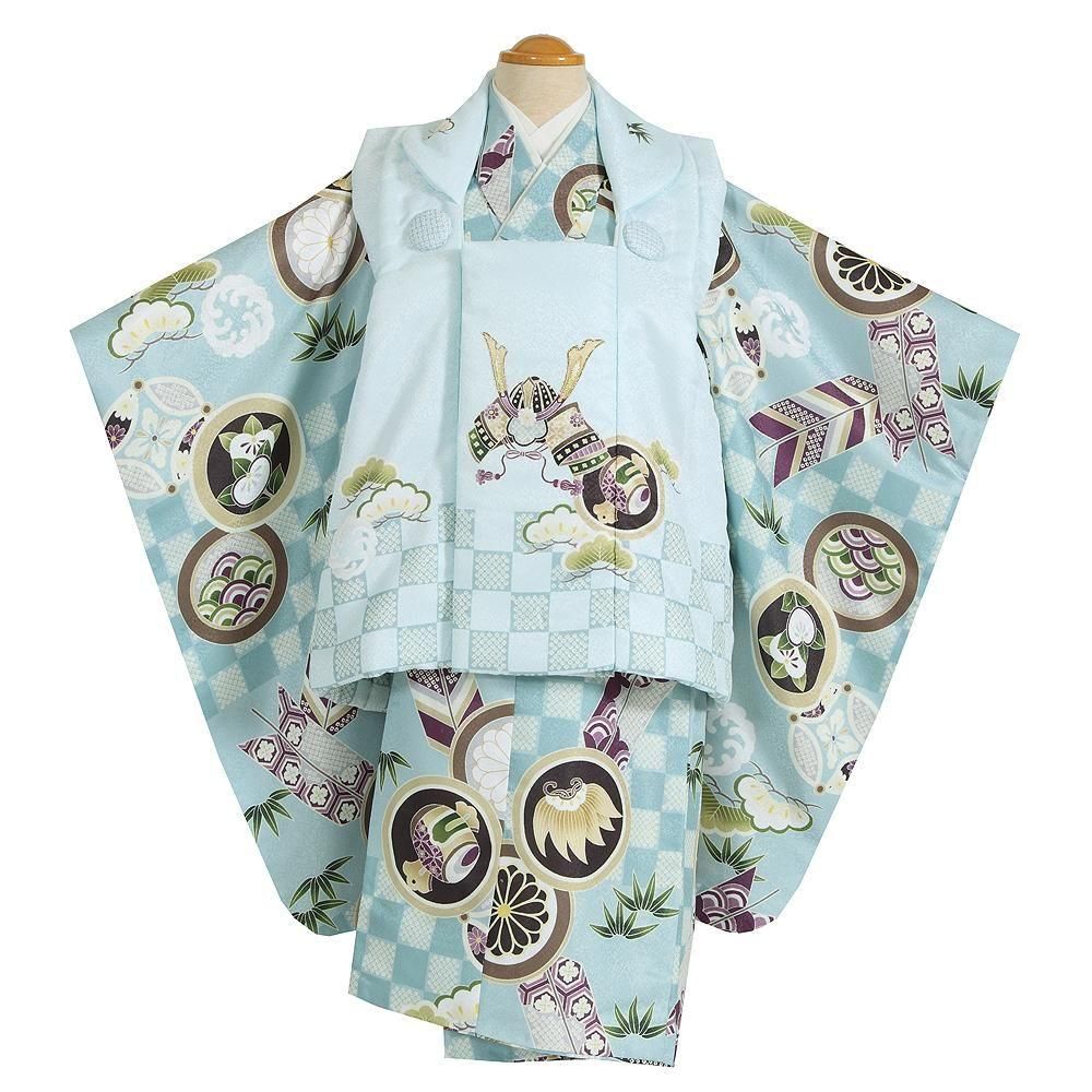 レンタル七五三着物 3歳 男の子 オリジナル 被布着物タイプ 水色S158 21701衣装レンタルフォセットネットショップ-記念日を彩る七五三・振袖 ・ドレス