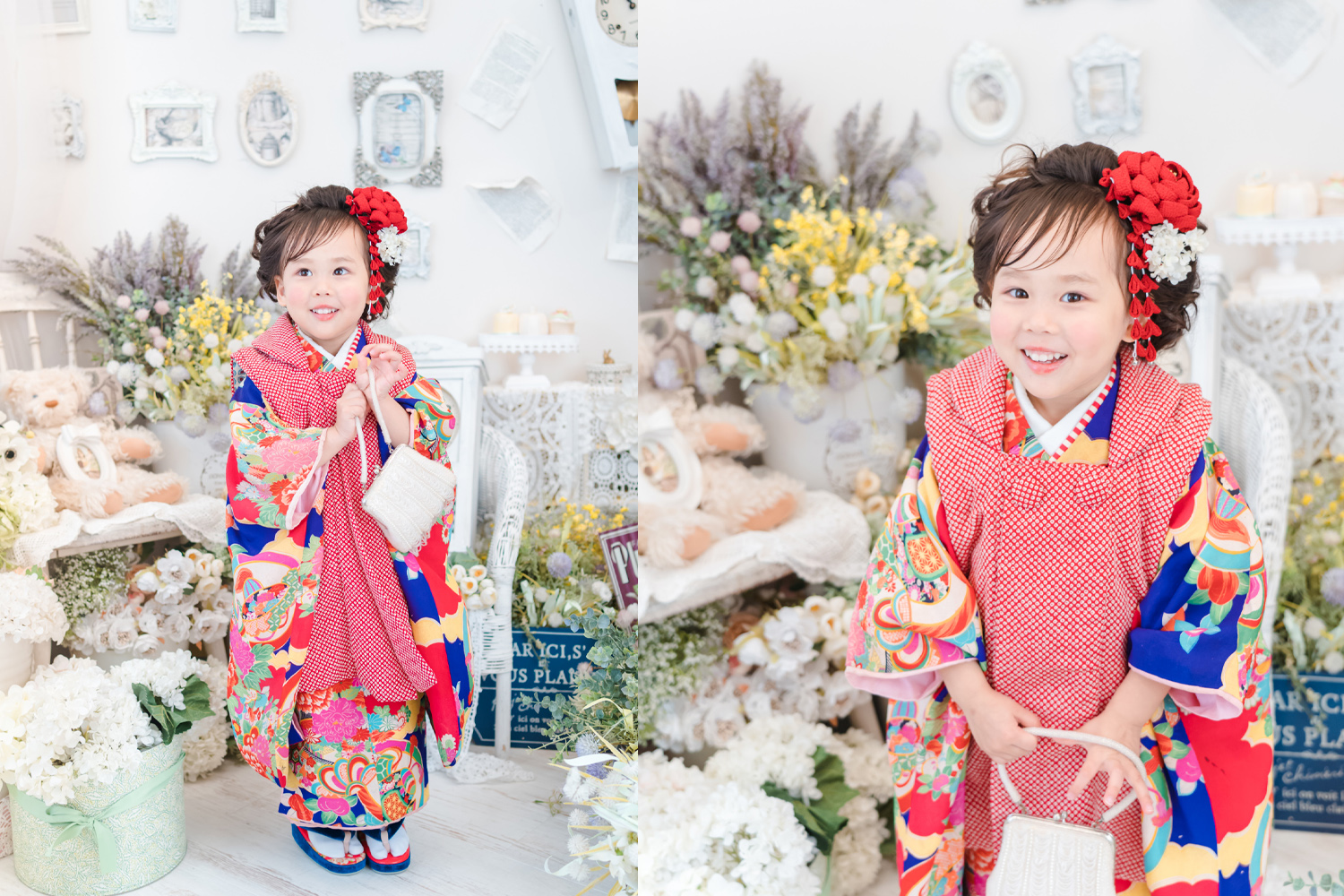 Prices down 七五三 着物 3歳 ブランド被布セット Shikibu Roman 式部浪漫 「赤 白地、菊 古典 29 白」 女の子被布コート 7点フルセットに刺繍半衿と足袋プレゼント12～18cm レトロ着物セット 3才 女児用 三歳被布セット 子供着物 三才のお祝い着 3歳向けメール便