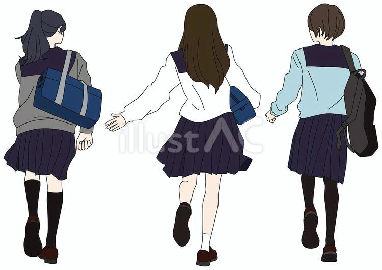 卒業シーズン3人の後ろ姿遠景手描きイラストイメージ_グラフィックス id 610749256_PRF画像フォーマットPSD_jp.lovepik.com