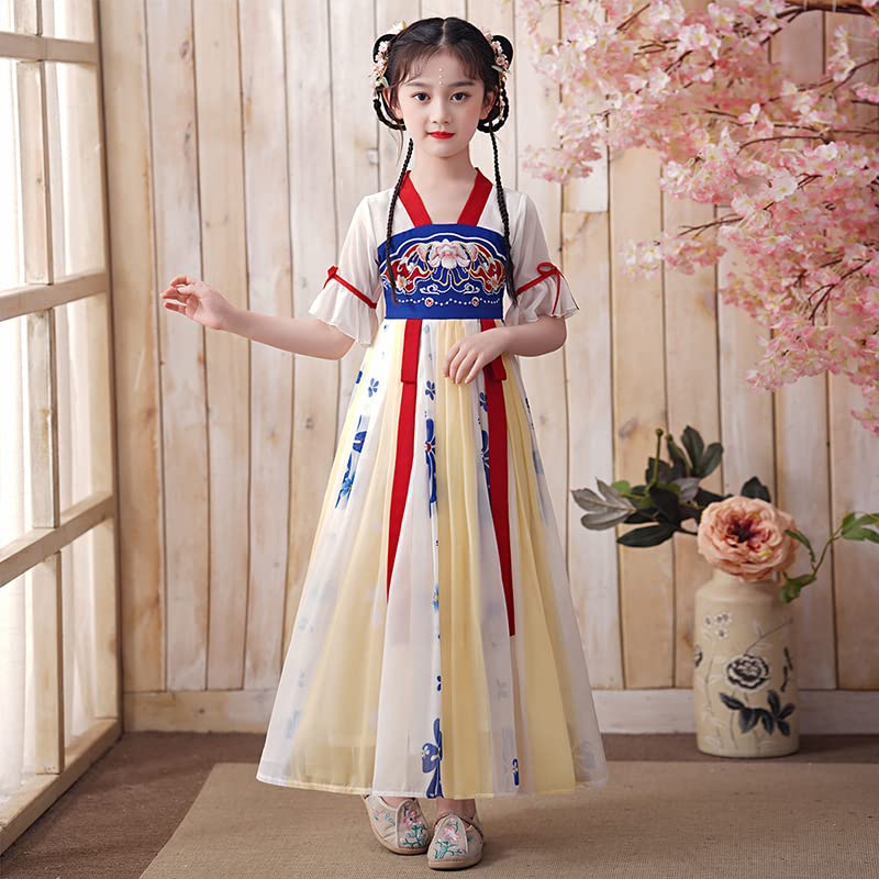 Amazon.co.jp: 女の子の汉服のワンピースの夏服2022新型の子供の薄い金の古风のスカートの小さい女の子の中国风の王女のスカート :ファッション