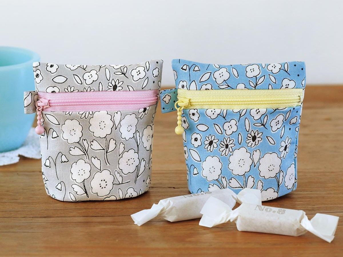 仕切り付きファスナーポーチ、仕切り付きファスナーポシェットの作り方①うめぼし○さんかく△またきてしかく□