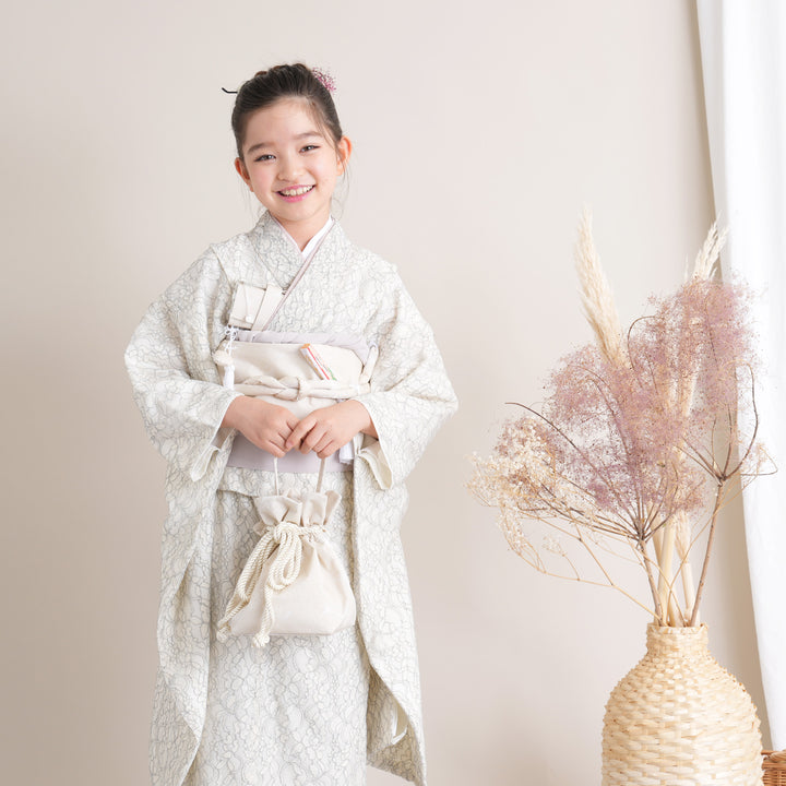 七五三 大人用袋帯からの作り帯 二部式 シルバー系 子供 着物 七五三