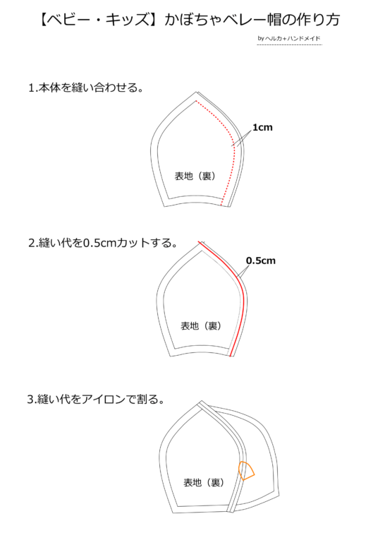 型紙 手ぬぐいでも作れる子供用の帽子 ハット の作り方★裏地なし、46～54㎝