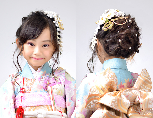 七五三 7歳の七五三前撮り、着物とドレスで違う髪型にしてみよう！～アップ・ダウンスタイル～トータルフォトスタジオトマト栃木県小山市の写真館です。 七五三、お宮参り、成人式はトマトへ