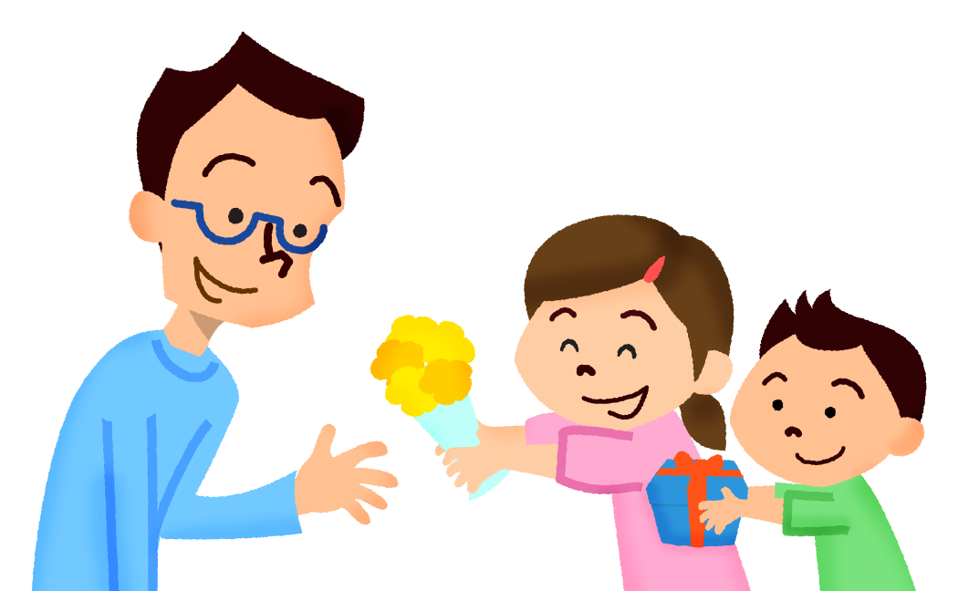 父の日に花束をもらうお父さんの無料フリーイラスト - イラストストック