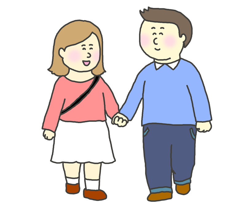 手をつないで歩く親子・家族イラスト