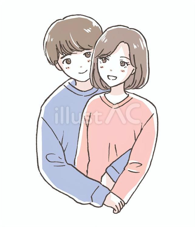バックハグするカップル 笑顔のイラスト素材93885089- PIXTA