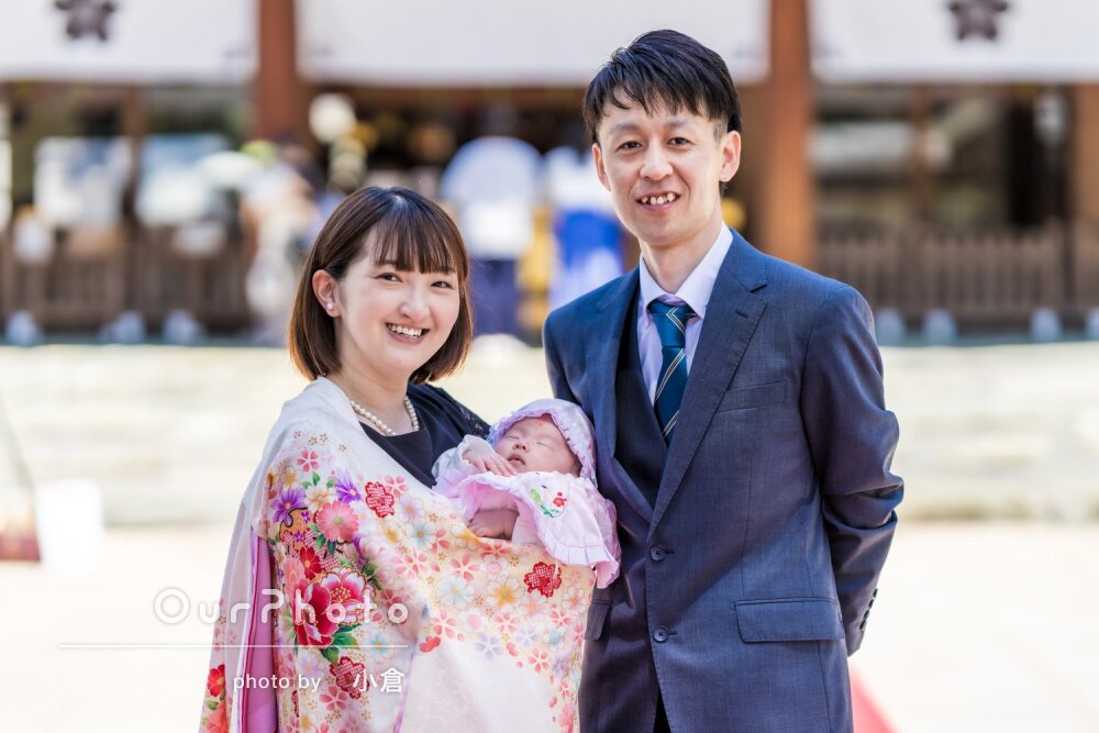 春らしいママのピンク色の着物でより華やかに！女の子のお宮参りの撮影OurPhoto アワーフォト