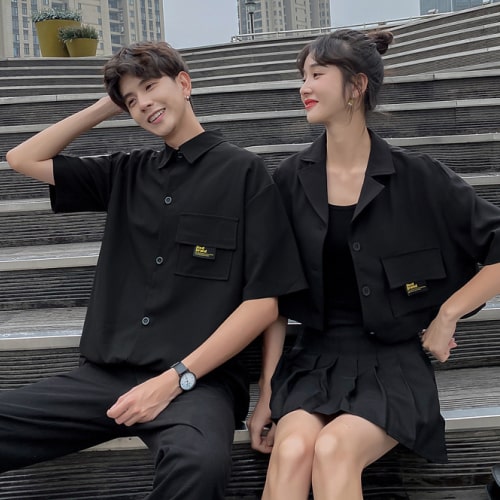 Amazon.co.jp:Lomohanagaペアルック カップル Tシャツ レディース メンズ シャツ 前開き 半袖 チェック柄 無地 リンク コーデ 春 夏 トップス ゆったり シンプル 大人 韓国 黒 カップル ペアルック お揃いコーデ 夫婦 結婚祝い ペア メンズ男性2XL:ファッション