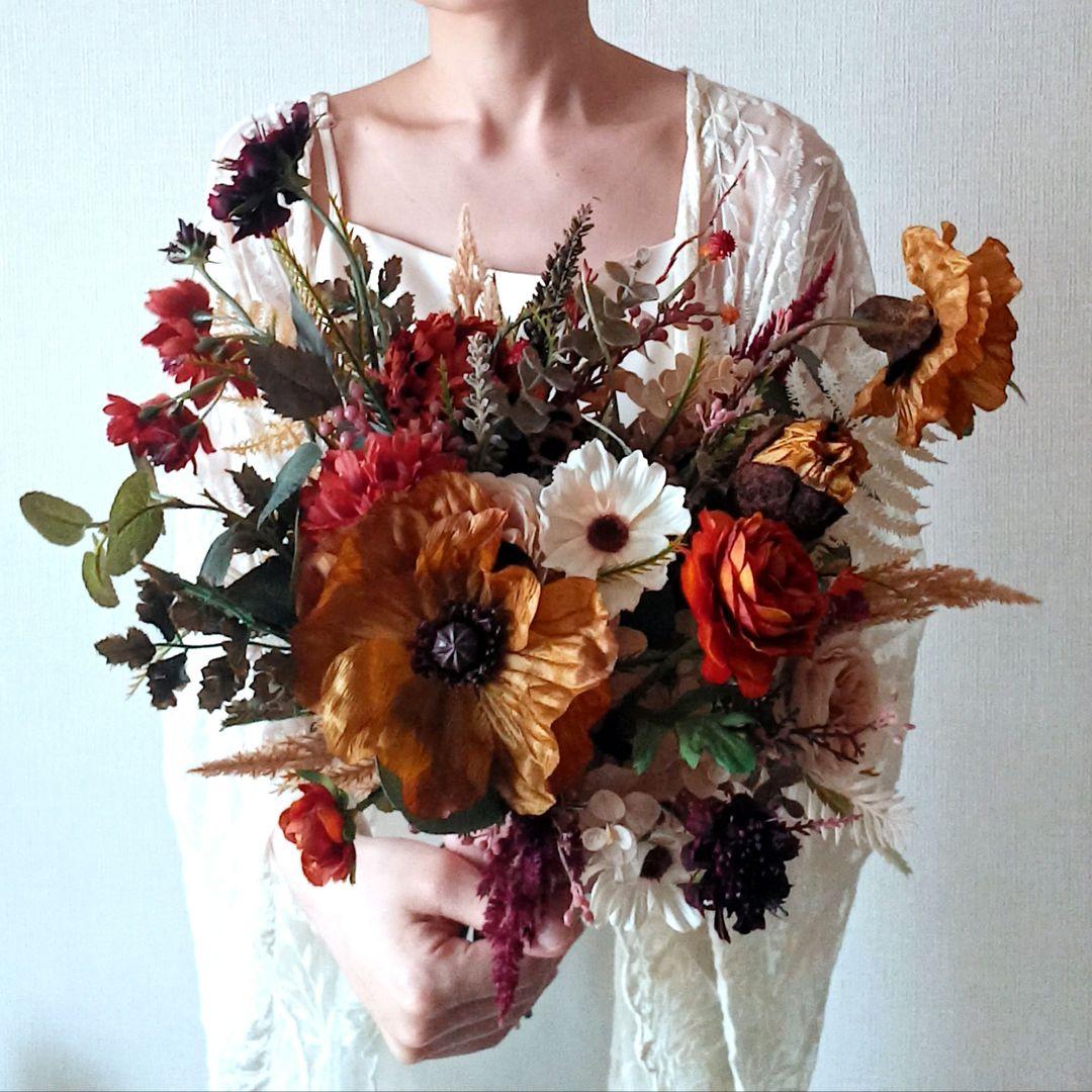 楽天市場 オレンジ ブーケ ウェディングブーケ 造花ブーケ ブライダルブーケ ラウンドブーケ トスブーケ 結婚式 花束 直径約40cmドレスと合わせて 撮影ブーケ : ドリーム洋服屋