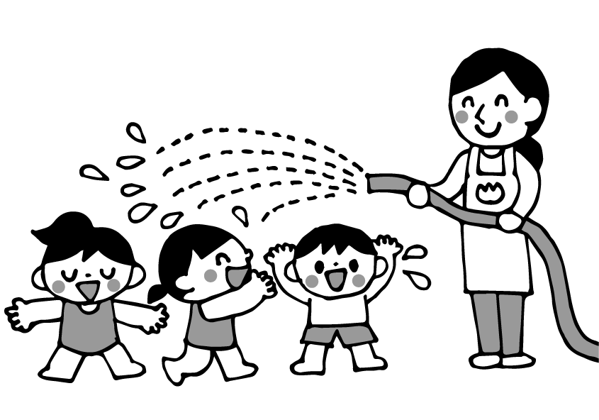 水遊びをする子どものイラスト白黒イラストのフリー素材集 イラストバンク モノクロ支店