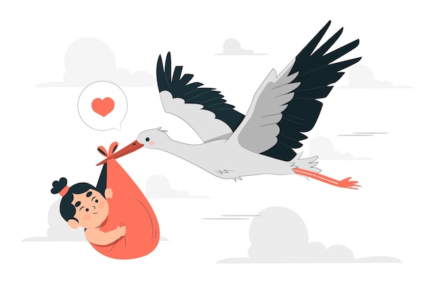 赤ちゃんを運ぶかわいいコウノトリの愛らしい漫画イラストイラスト素材透過、PNGフリー画像ダウンロード - Pngtree