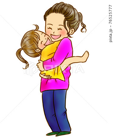 母の日にカーネーションの花束をもらうお母さんの無料フリーイラスト - イラストストック