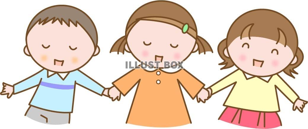 3人の子供たちが手をつないでおり、そのうちの1人は車椅子に乗っており、障害者に対する包括性と優しさをコンセプトにしていますのイラスト素材・ベクターImage 231062798