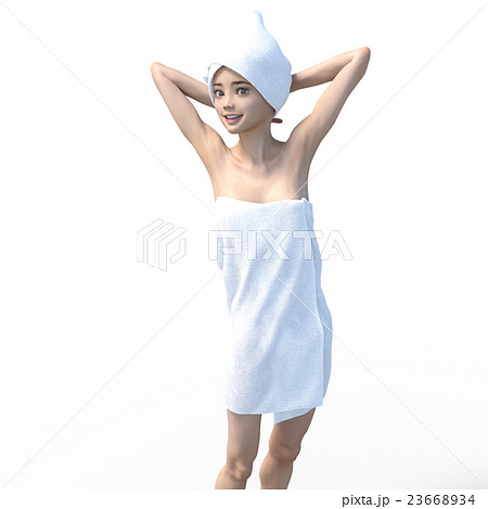 お風呂上がりの女性 ガッツポーズ 写真素材4049156- フォトライブラリ