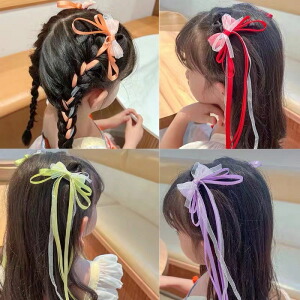 ヘアクリップ ヘアアクセサリー 2個セット キッズ 女の子 子ども ヘアアレンジ 編み込み リボン リボン型 ロングリボン 可愛い 透け感 :KAWAeMON - 通販 - Yahoo!ショッピング