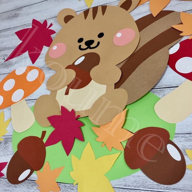 壁面 動物 壁面飾り 無料ダウンロード型紙で「動物の運動会 りす」の壁面飾りを