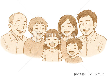 家族4人の顔 02438000077 の写真・イラスト素材アマナイメージズ