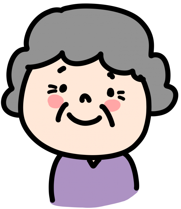 車いすに乗ったゆるくて可愛いおばあさんの無料 フリー イラストかわいい手描きの無料素材「てがきっず」保育園・小学校・介護施設にぴったりのフリー素材 イラスト