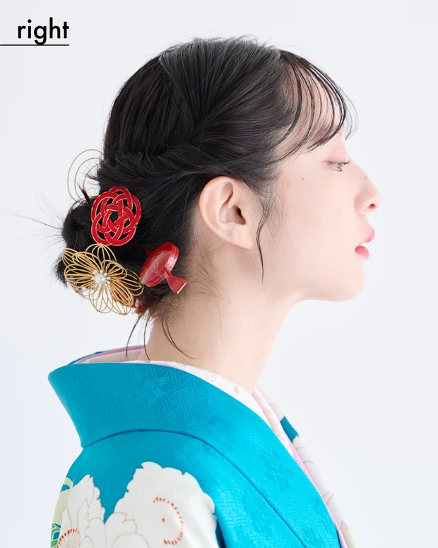 ボブ ミディアム成人式振袖リボン髪飾りS ツインお団子ヘアアレンジ 卒業式袴外ハネボブタイトアレンジ卒業式 袴髪飾りG 白 シルバー 銀赤の桜のヘッドドレス&水引きゴールド 切りっぱなしボブ成人式振袖 和装結婚式白無垢 色打掛 卒園式の教員様にも＊代々木