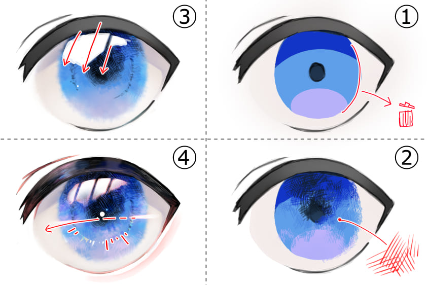 少女漫画風の目の描き方をイラスト解説。キラキラした目の描き方を覚えて華やかな画風に！お絵かき図鑑