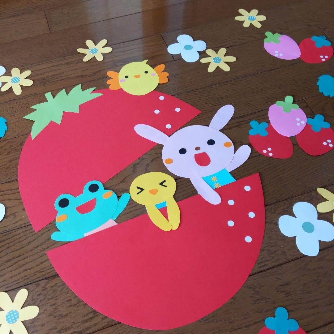 壁面飾り 春壁面 通年壁面 いちご いちご 3株春の壁面画用紙 壁面飾り 保育園・幼稚園・学校・図書館その他施設 - 時遊四季彩工房ユキハナminne byGMOペパボ 国内最大級のハンドメイド・手作り通販サイト