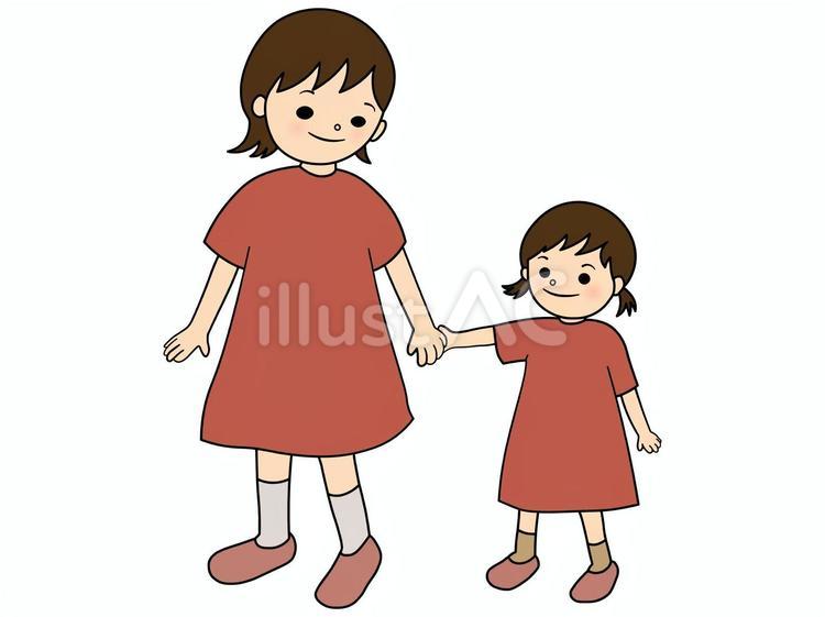 手を繋いで歩く母親と園児のイラスト素材71536814- PIXTA