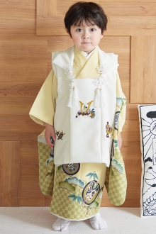 レンタル753男の子3歳レンタル被布セット 七五三着物男の子フルセット 着物 3歳 753B3-025 青×水色 金駒刺繍 鷹 七五三レンタル着物三歳七五三 着物 3歳 レンタル 753 男の子 着物 フルセット三歳 男の子 被布0471 華徒然 ベロア グリーン 黄緑 鷹