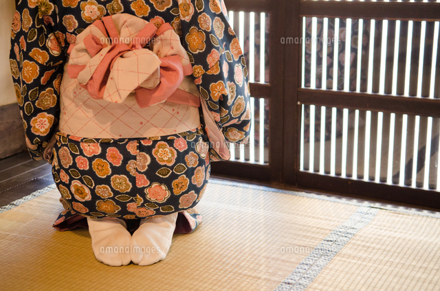 座布団に座る着物姿の日本人50代女性の後姿5133944 の写真素材 - アフロ