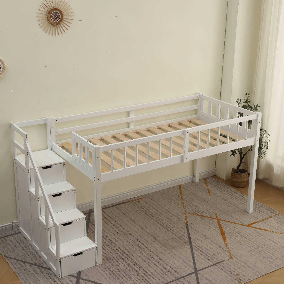 クーポン配布中」高さ115cm S システムベッド 子供ベッド ロータイプ ロフトベッド 階段付き 木製 シングル ベッド ロータイプ ベッド引き戸収納 大容量収納 大人 子供部屋 頑丈 階段収納付き 収納 大人 一人暮らし