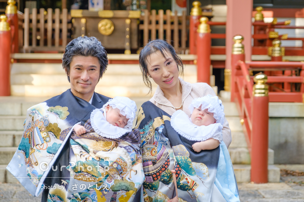 双子の赤ちゃんがご帰省中に中山寺へお宮参り宝塚市の写真館スタジオオレンジ・モンテシート