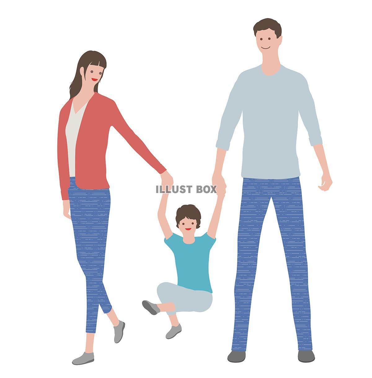 両親と子供のフラットなイラスト：イラスト無料