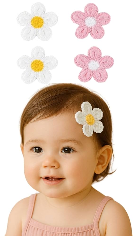 Amazon.co.jp: §Ｂｇ３ 赤ちゃん ヘアピン ベビー ヘアクリップ 薄毛用痛くない マジックテープ式 髪飾り 花モチーフ 4個セット白とピンク: ベビー＆マタニティ
