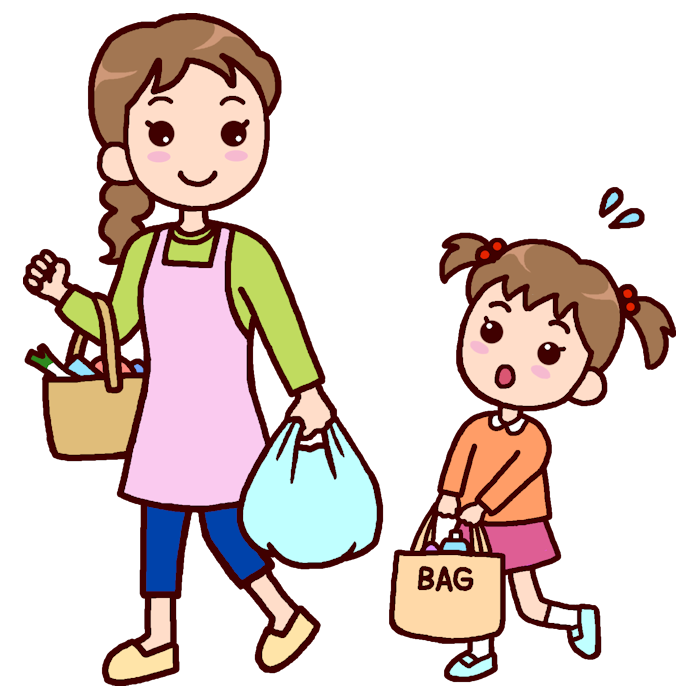 お母さんと話をする男の子のイラスト