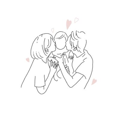 バンザイポーズ・手描きおしゃれ家族イラスト