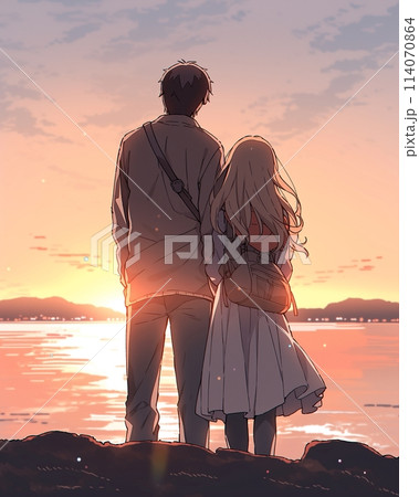 カップルイラスト10 浴衣、花火ミカスケのお絵描き