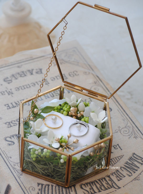 各種単品 ガラスケース リングピロー石と花 Rose Charity