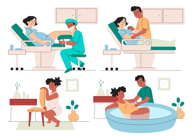 女性がプールで出産するのを助ける助産師」のイラスト素材 1691447608Shutterstock