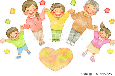 男の子と女の子が手をつなぎ嬉しそうにジャンプする保育園無料イラスト80481素材Good