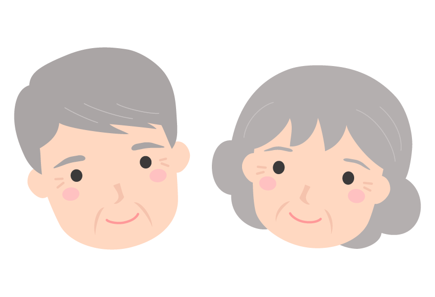 コスモスとおじいちゃんおばあちゃん 透過PNG ：イラスト無料