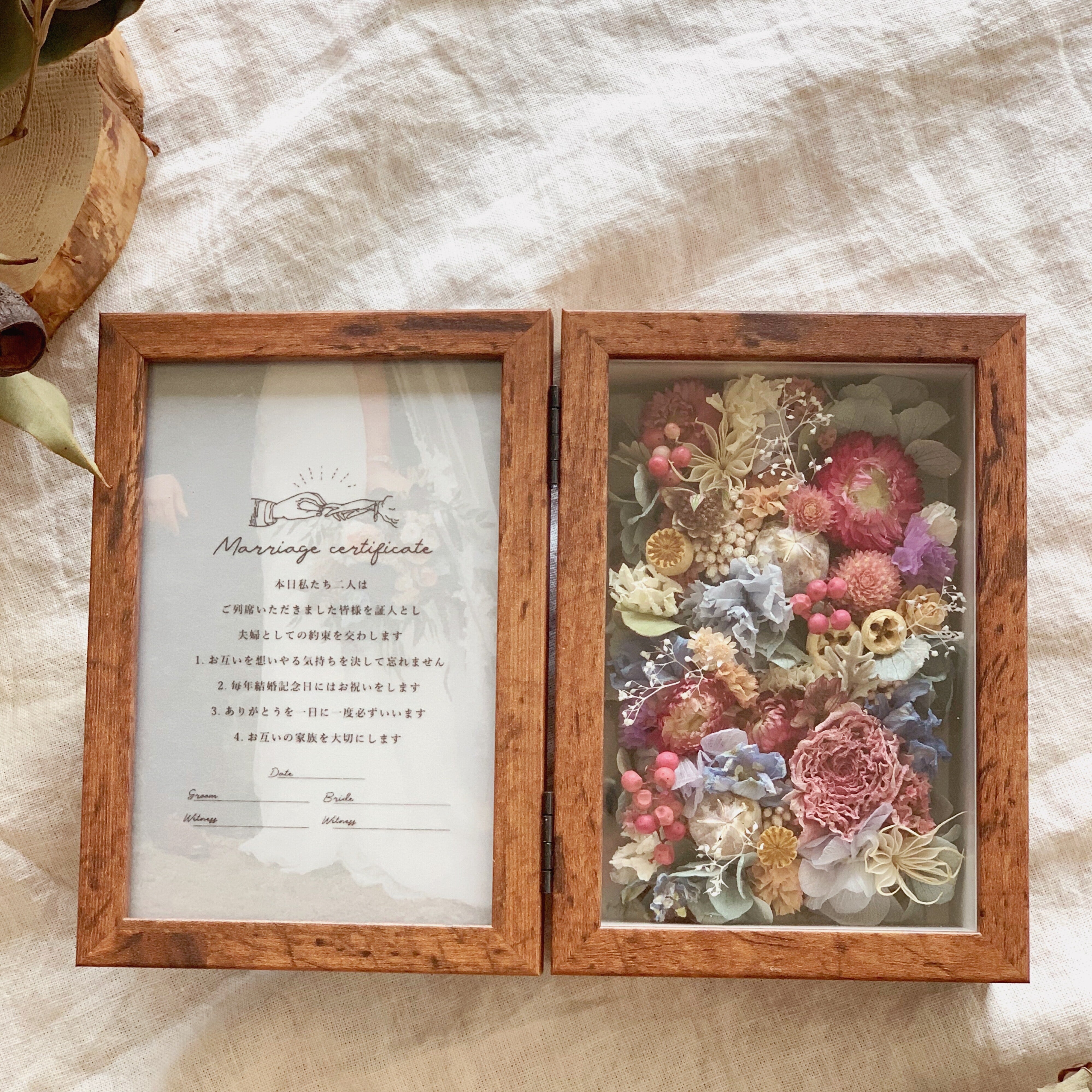 結婚証明書 ゲスト参加型 フラワーボックス 花 結婚式 二次会 結婚誓約書oiwaiya※9月18日～20日店休