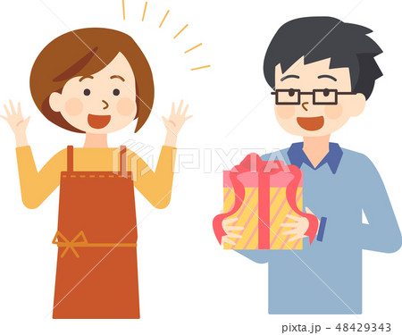箱のプレゼントを渡す女の子2の無料 フリー イラストかわいい手描きの無料素材「てがきっず」保育園・小学校・介護施設にぴったりのフリー素材イラスト