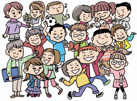 手足を広げて元気にジャンプをする子供たちと花と虹の水彩イラスト水彩の挿し絵屋さん