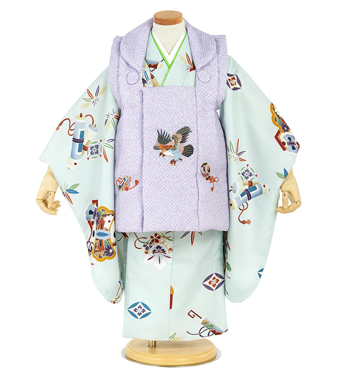 楽天市場レンタル 七五三 3歳 男の子 レンタル 簡単 着付け ワンタッチ 着物 被布 黒縦縞・吉祥文・鷹 7536501: レンタル着物みやこもん