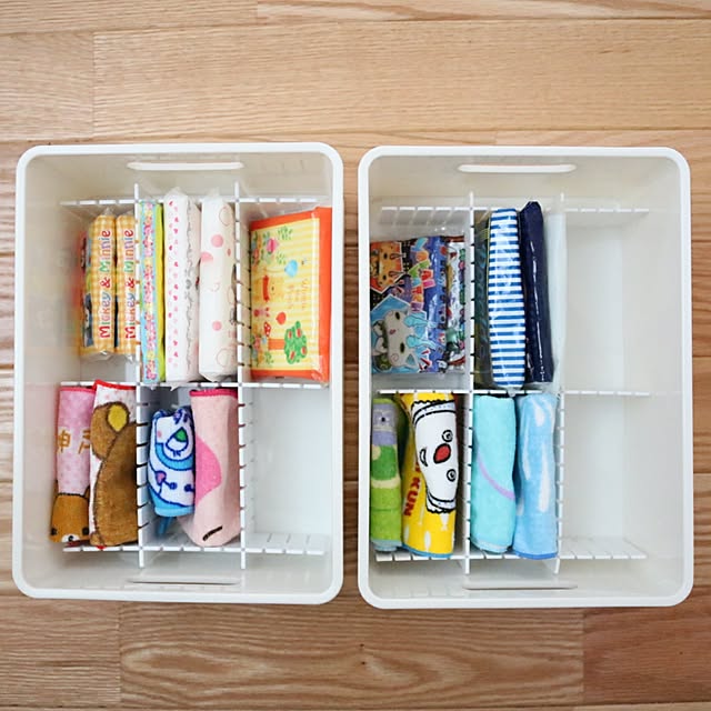 子ども服の整理収納に100均のカゴを活用☆見える化すれば在庫管理も楽々♪ カウンター下収納- conote life