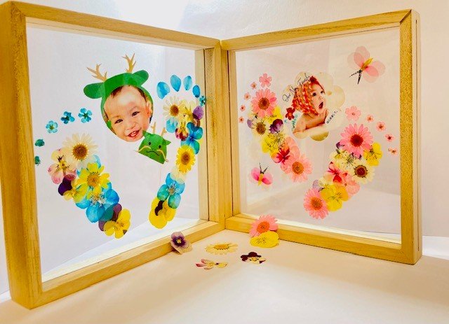 手形足形アート🌸 子供の日に向けて、インスタで見かけたかわいいアート作品を百均材料で🌸🌼 手形 や足形をとったら、クリアなフォトフレームを置いて、セリアのお花柄クリアシールを足形や手形にあわせてペタペタするだけ🙆🏻‍♀️❤️ それだけでかわいい アートの完成
