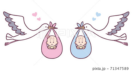 赤ちゃんバリエーション 出産 育児 コウノトリのイラスト素材194436904- イメージマート