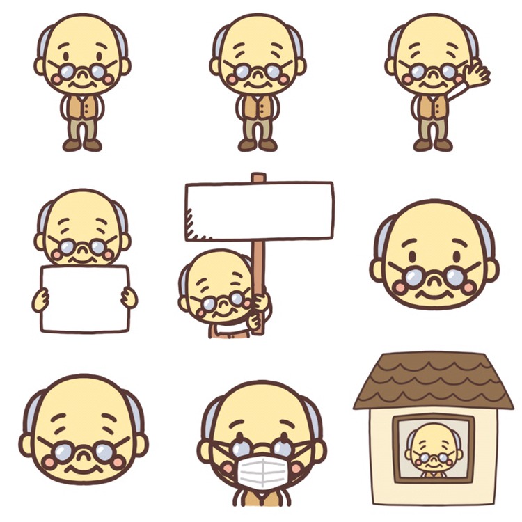 コスモスとおじいちゃんおばあちゃん 透過PNG ：イラスト無料