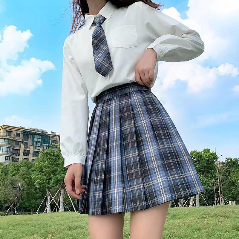 YU-YUJK 制服 コスプレ 肩出し スクール制服 上下セット セーラー服 正統派 学生服 フル セットアップ 可愛い コスチューム 半袖シャツ プリーツ スカート リボン 3点セット ガーリー系 チェック柄 高校制服 女子高生ブルーL- メルカリ