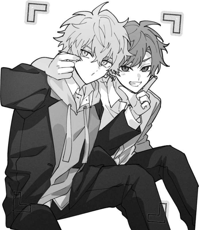 トレス素材 BLポーズ⑬座って寄り添う男性二人 35アングル- こばやしのイラスト - pixiv